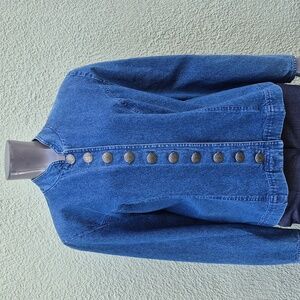 Stonebridge (Hong Kong) Ladies Collarless Denim Jacket W/Silver Button Accents